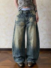 DAZY Quần jean denim nữ thường ngày phong cách casual có túi và cúc, mùa thu - Màu xanh lam - Xem 4