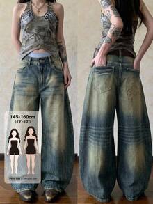 DAZY Quần jean denim nữ thường ngày phong cách casual có túi và cúc, mùa thu - Màu xanh lam - Xem 1