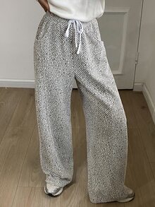 DAZY Women's Minimalist Versatile Drawstring Waist Loose Long Pants Winter - Beige - View 3