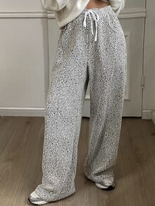 DAZY Women's Minimalist Versatile Drawstring Waist Loose Long Pants Winter - Beige - View 2