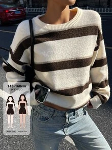 DAZY Women's Colorblock Casual Daily Long Sleeve Sweater Fall Winter - White - View 1