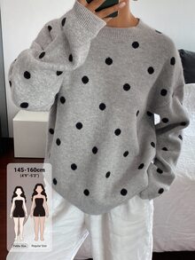 Livesso Petite Women's Polka Dot Casual Daily Long Sleeve Sweater Winter - Grey - View 1