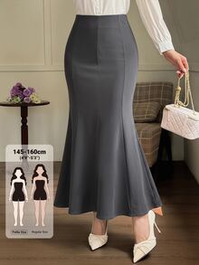 DAZY Women's Solid Color High Waist Elegant Mermaid Skirt - Grey - View 1
