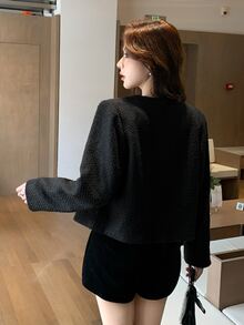 DAZY Women's Solid Color Casual Versatile Daily Wear Wool Jacket Winter - Black - View 2