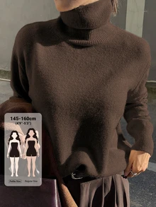 DAZY Women's Solid Color High Neck Dropped Shoulder Long Sleeve Casual Sweater Winter - Brown - View 1