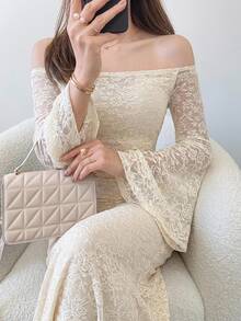 DAZY Women's Sweet & Sexy Lace Off-Shoulder Dress For Wedding And Party - White - View 12