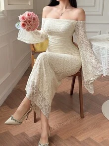 DAZY Women's Sweet & Sexy Lace Off-Shoulder Dress For Wedding And Party - White - View 8