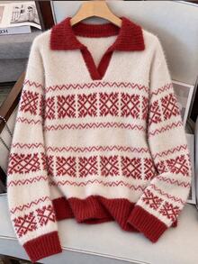 EMERY ROSE Plus Size Women Casual Traditional Elegant Design Knit Cardigan Autumn Office Formal Vacation Winter Christmas - Multicolor - View 5