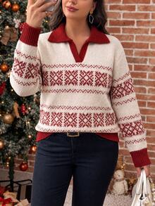 EMERY ROSE Plus Size Women Casual Traditional Elegant Design Knit Cardigan Autumn Office Formal Vacation Winter Christmas - Multicolor - View 3
