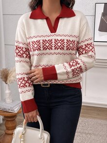 EMERY ROSE Plus Size Women Casual Traditional Elegant Design Knit Cardigan Autumn Office Formal Vacation Winter Christmas - Multicolor - View 7