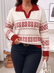 EMERY ROSE Plus Size Women Casual Traditional Elegant Design Knit Cardigan Autumn Office Formal Vacation Winter Christmas - Multicolor - View 6