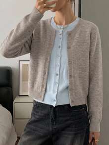 Livesso Women's Wool Colorblock Casual Daily Cardigan Winter - Khaki - View 4