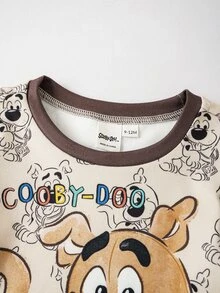 SCOOBY-DOO X SHEIN Baby Boy Long Sleeve Top And Pants Loungewear Set Snug Fit - Apricot - View 4