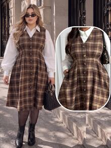 GalTyme Plus Size Women's Plaid Pleated Casual Party Dress - Multicolor - View 8