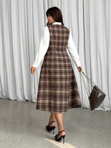 GalTyme Plus Size Women's Plaid Pleated Casual Party Dress - Multicolor - View 2