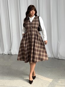 GalTyme Plus Size Women's Plaid Pleated Casual Party Dress - Multicolor - View 6