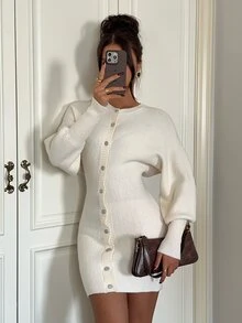 Aloruh Women's Sexy Fall/Winter Knit Mini Sweater Dress – Solid Color, Casual, Bodycon, Warm – Perfect For Street Style, Daily Wear, Or Worthy Birthday Parti - Apricot - View 2