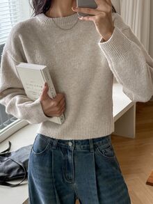 DAZY Women's Versatile Fashion Ribbed Cuff Crew Neck Casual Sweater Winter - Apricot - View 10