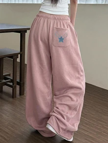 DAZY Women's Elastic Waist Wide Leg Loose Casual Long Pants Fall - Pink - View 6