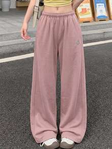 DAZY Women's Elastic Waist Wide Leg Loose Casual Long Pants Fall - Pink - View 4