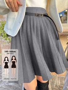 DAZY Women's Solid Color Elastic Waist Casual Pleated Knit Skirt Fall - Grey - View 1