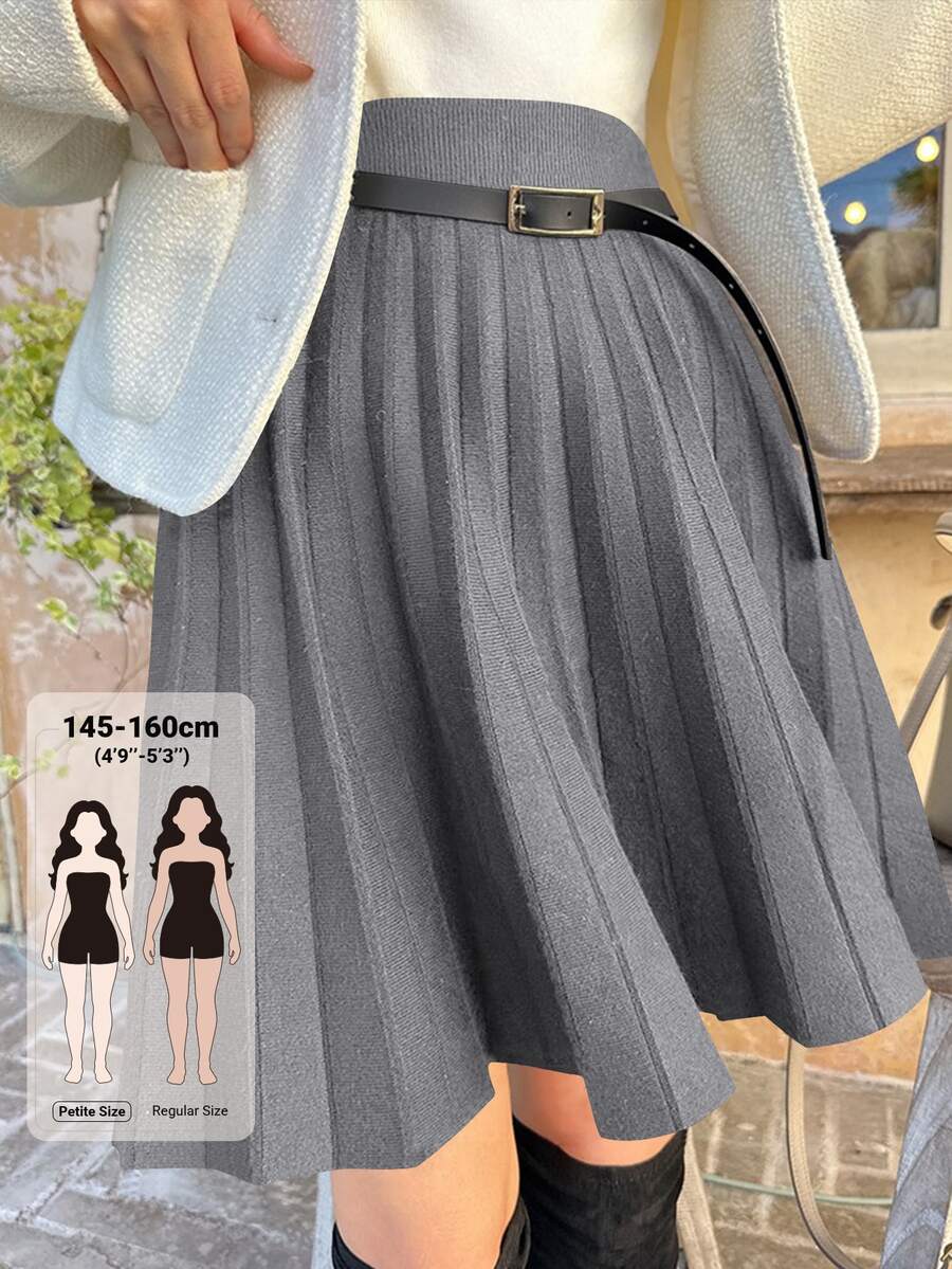 DAZY Women's Solid Color Elastic Waist Casual Pleated Knit Skirt Fall - Grey - View 1