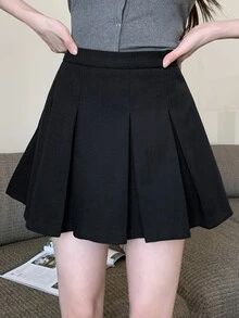 DAZY 女款素色休閒百搭日常穿著迷你裙 - 黑色 - 查看 8