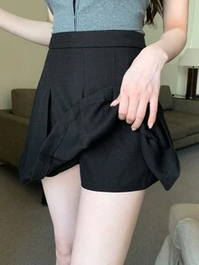 DAZY 女款素色休閒百搭日常穿著迷你裙 - 黑色 - 查看 4