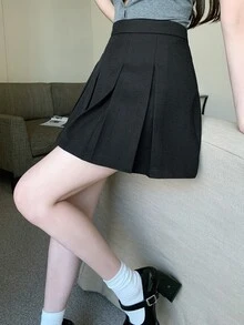 DAZY 女款素色休閒百搭日常穿著迷你裙 - 黑色 - 查看 6