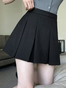 DAZY 女款素色休閒百搭日常穿著迷你裙 - 黑色 - 查看 2
