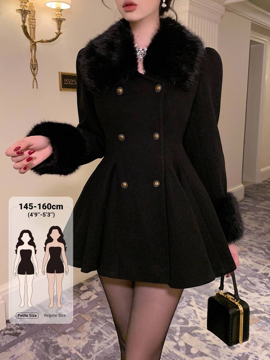 DAZY Women's Plush Patchwork Fashion Versatile Daily Casual Overcoat Winter - Black - View 1