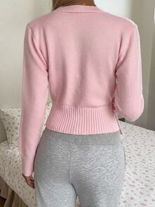 CovetEZ Women's Solid Color Wrap Tie Long Sleeve Knit Cardigan - Pink - View 7