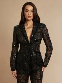 Silquee This Black Blazer Features A Sequined Mesh Design That Blends Fashion-Forward Style With A Retro Street Vibe; It Offers A Cool, Edgy Look Suitable For - Black - View 8