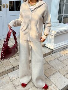 DAZY Women's Zip-Up Long Sleeve Sweater And Knit Pants 2 Pieces Set Winter - Apricot - View 5