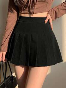 DAZY Women's Solid Color Pleated Casual Versatile Daily Wear Skirt - Black - View 10