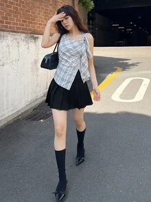 DAZY Women's Solid Color Pleated Casual Versatile Daily Wear Skirt - Black - View 6
