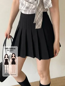 DAZY Women's Solid Color Pleated Casual Versatile Daily Wear Skirt - Black - View 1