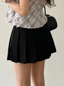 DAZY Women's Solid Color Pleated Casual Versatile Daily Wear Skirt - Black - View 4