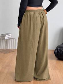 Coolane Women's Plus Size Summer Fall Elegant Formal Vacation Casual Boho Drawstring Waist Loose High-Waist Chocolate Khaki Pants Halloween - Khaki - View 6