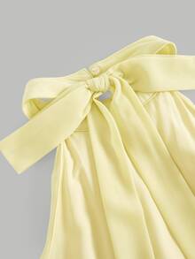 Firerie Kids Firerie Kids Tween Girl Solid Color Pleated Halter Neck Fashion Vacation Travel Dress - Yellow - View 7