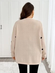 Easowa Curve Cardigan Rajut Kasual Lengan Panjang Bermotif Hati untuk Wanita Ukuran Plus - MultiWarna - View 2