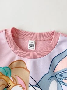 LOONEY TUNES X SHEIN 1件少女休閒百搭彩色多巴胺卡通趣味圖案圓領寬鬆舒適長袖套頭運動衫，適合日常穿著、秋冬、室內、運動、攝影、假期、生日、開學季 - 彩色 - 查看 5