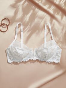 Charlaine 1pc French Sexy Lace Push-Up Lift-Up Wireless Bra For Women - White - View 10
