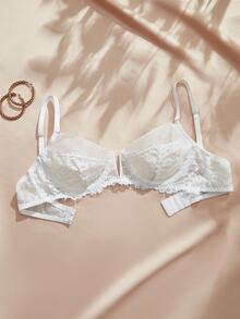 Charlaine 1pc French Sexy Lace Push-Up Lift-Up Wireless Bra For Women - White - View 4