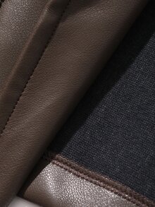 Livesso Petite Women's Solid Color PU Leather Fashion Versatile Long Sleeve Jacket - Brown - View 9