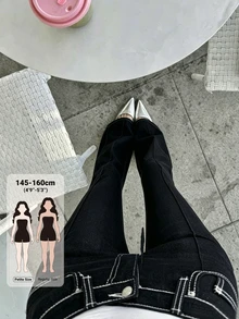 DAZY Celana Jeans Kasual Kancing untuk Wanita, Cocok untuk Pemakaian Sehari-hari - Hitam - View 1