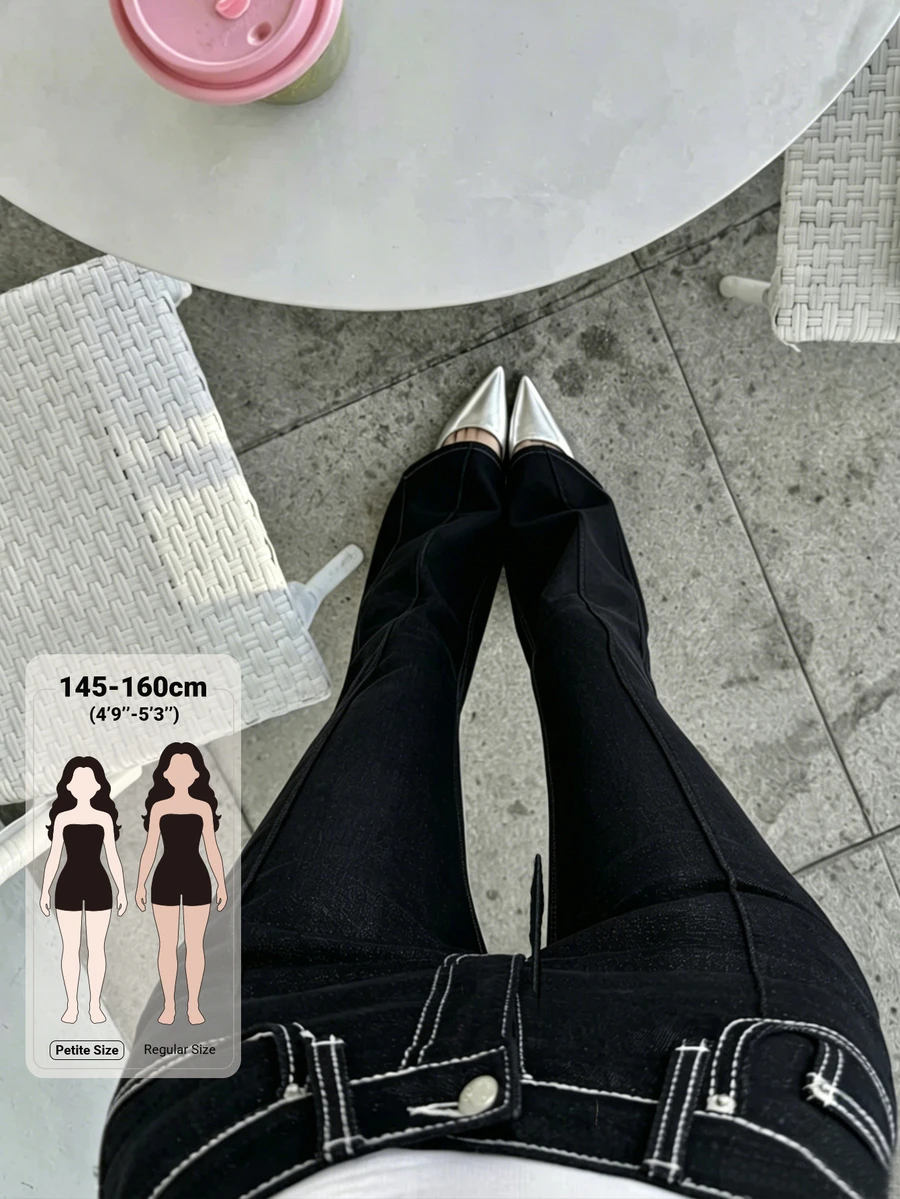 DAZY Celana Jeans Kasual Kancing untuk Wanita, Cocok untuk Pemakaian Sehari-hari - Hitam - View 1