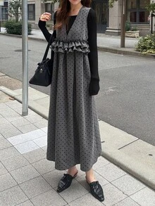 DAZY Women's Polka Dot Pleated Casual Party & Travel Midi Dress - Grey - View 3