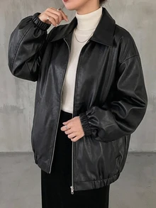 DAZY Women's Solid Color Zipper Casual Versatile Daily Travel Long Sleeve Jacket Fall - Black - View 6