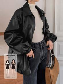 DAZY Women's Solid Color Zipper Casual Versatile Daily Travel Long Sleeve Jacket Fall - Black - View 1